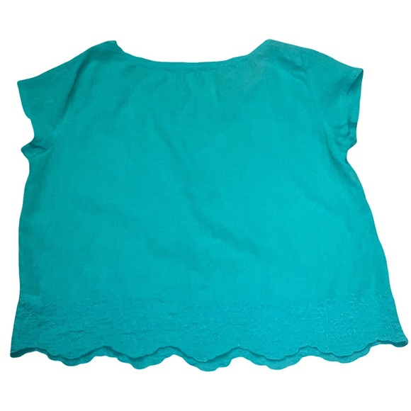 Aerie Medium Short-sleeved Scoop-neck Turquoise Blouse With Eyelet Embroidery. - Picture 3 of 6